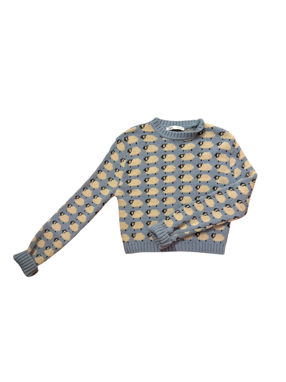 NWOT Zara Pastel Blue Ribbed Knit Sheep Sweater - Size Small